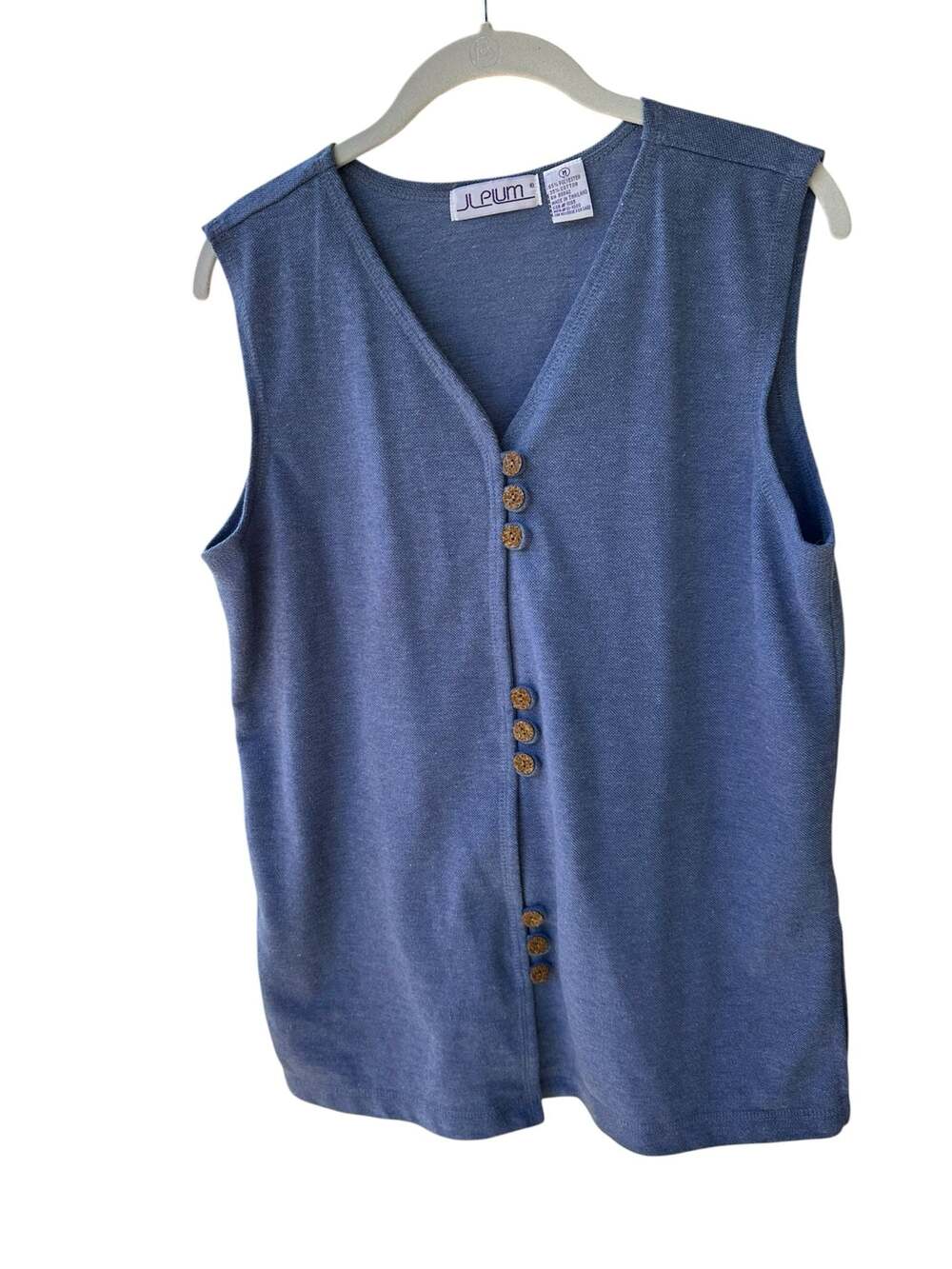 JL Plum Blue vintage V-Neck Sleeveless Button Front Vest boho Medium